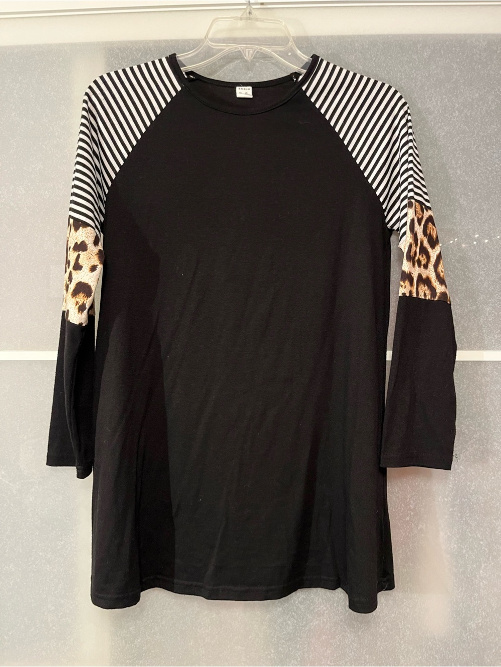 SHEIN Top with Striped Shoulders and Leopard Accent